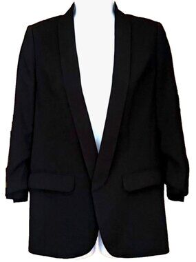 Eden Ruth Womens Black Scrunch Sleeve Open Blazer Parisian Elevated Capsule Chic